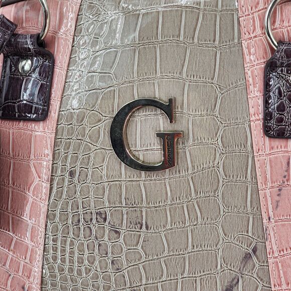 Guess Vintage Y2K Pink Brown Snakeskin Patent Weekender Duffle Bag RARE - Picture 13 of 16